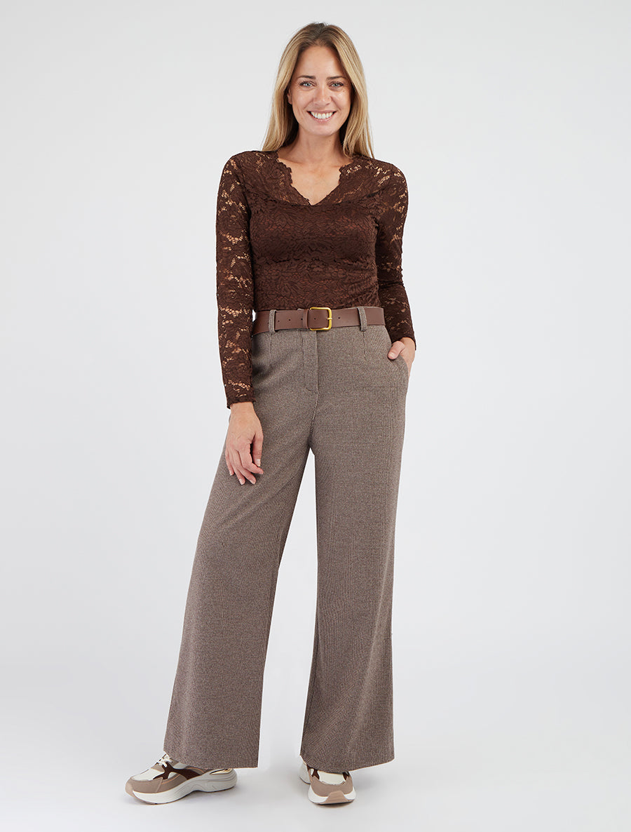 Top in pizzo uni - Marrone