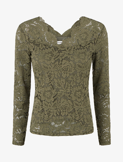 Top uni en dentelle - Kaki - 1