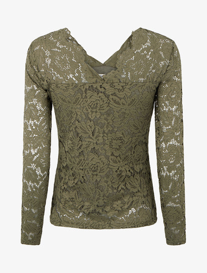 Top uni en dentelle - Kaki - 2