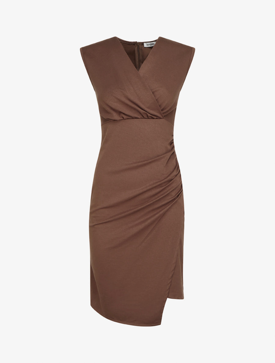 Robe sans manches style portefeuille - Marron - 1