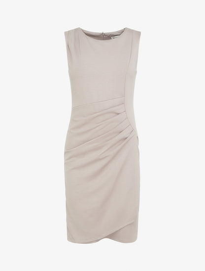 Robe style portefeuille à col rond - Taupe - 1