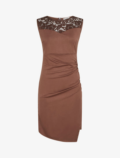 Robe sans manches à col en dentelle - Marron - 1