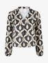 Top satiné à manches longues imprimé graphique - Noir - 1