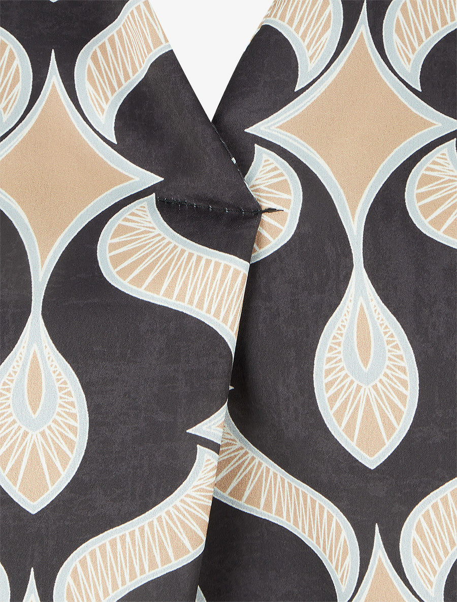 Top satiné à manches longues imprimé graphique - Noir - 3