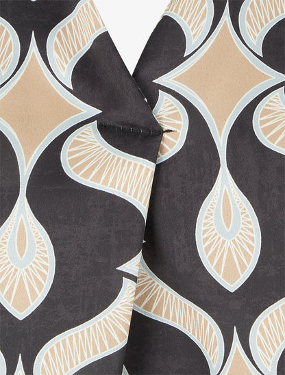 Top satiné à manches longues imprimé graphique - Noir - 3