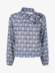 Top imprimé fantaisie à col lavallière - Marine - 1
