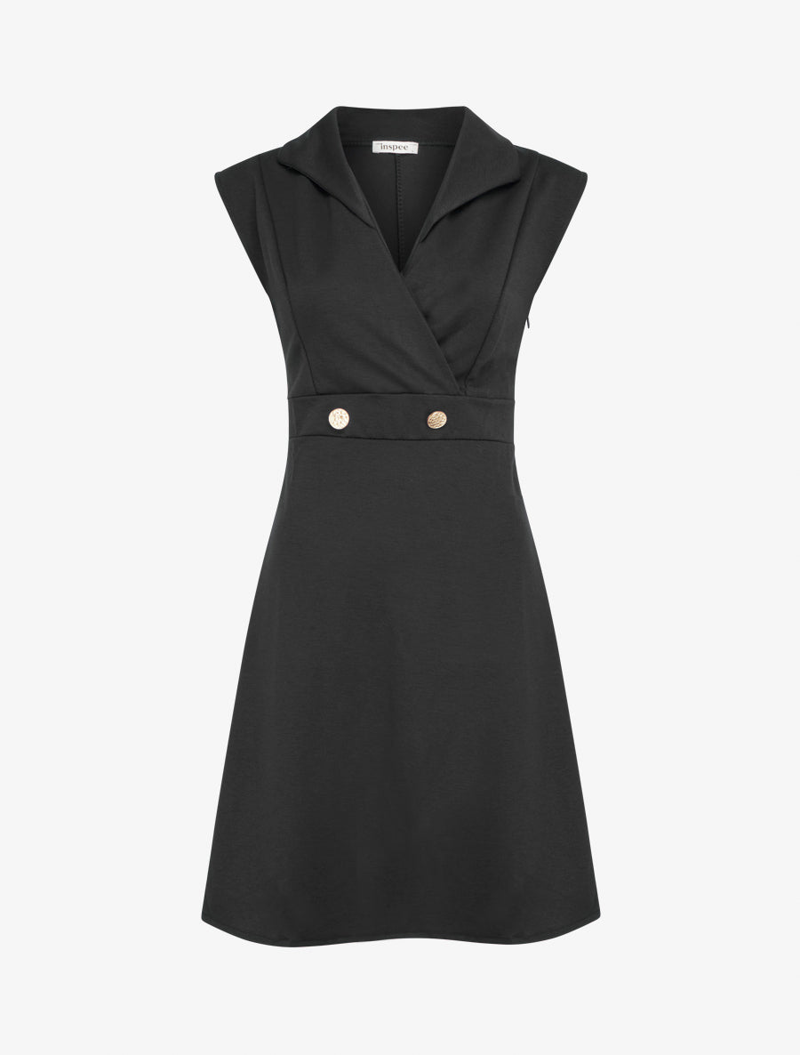 Robe évasée sans manches à col cache-coeur - Noir - 1