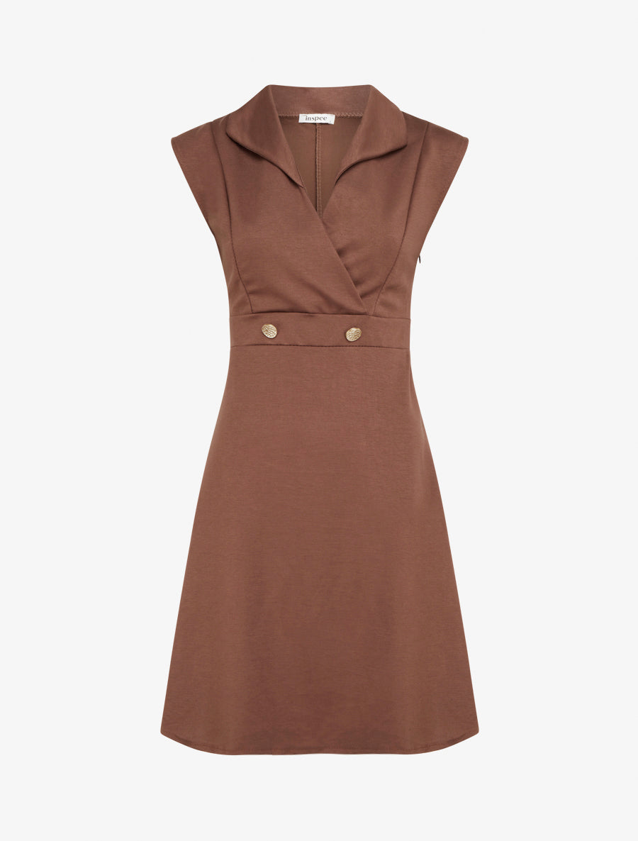 Robe évasée sans manches à col cache-coeur - Marron - 1