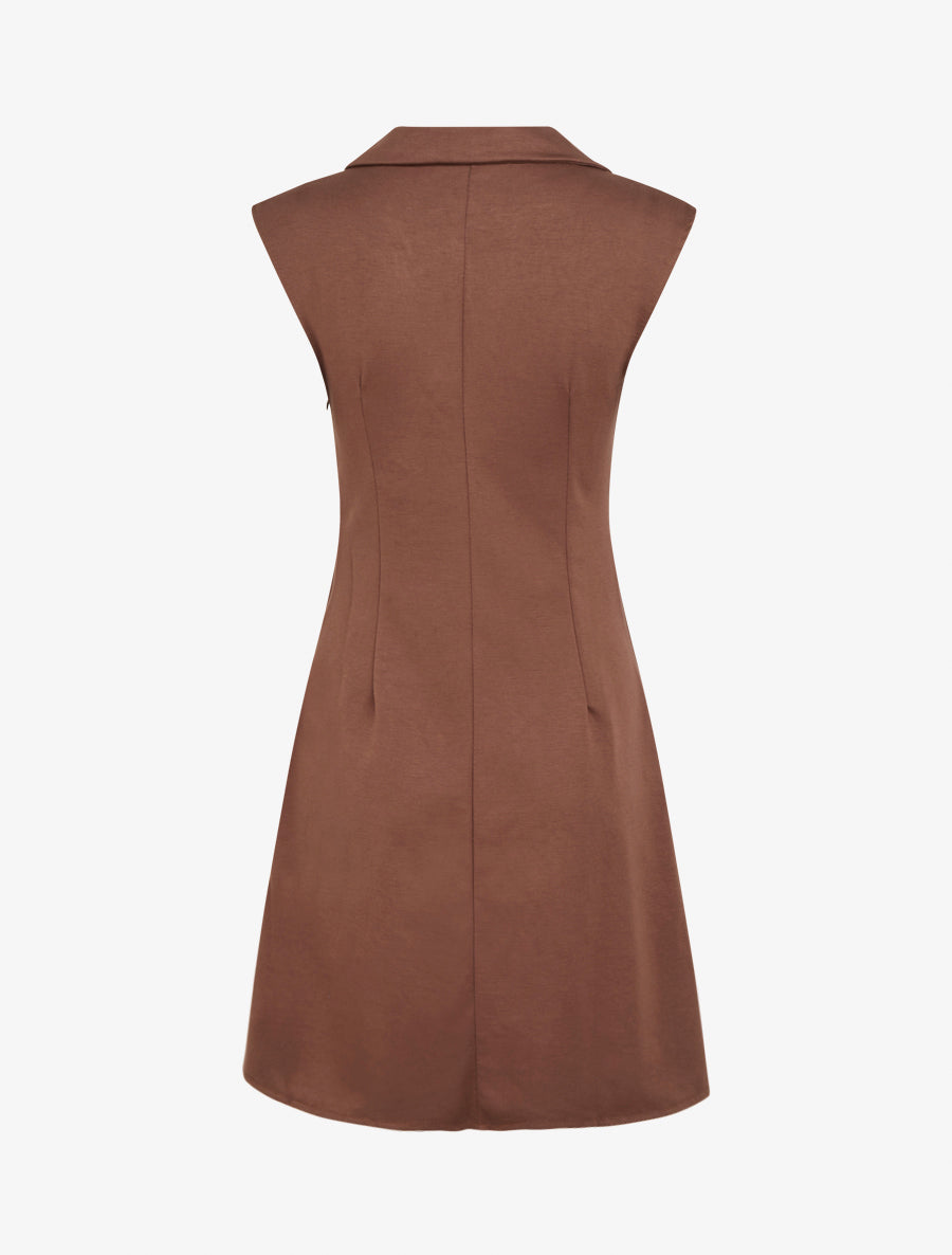 Robe évasée sans manches à col cache-coeur - Marron - 2