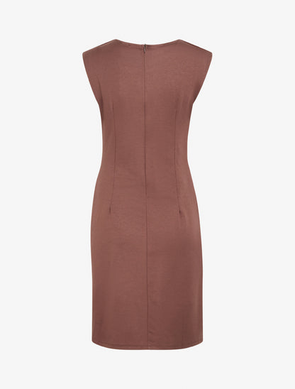 Robe droite drapée à empiècement bijou - Marron - 2