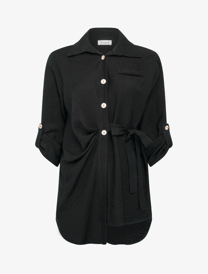 Chemise asymétrique effet drapé - Noir - 1