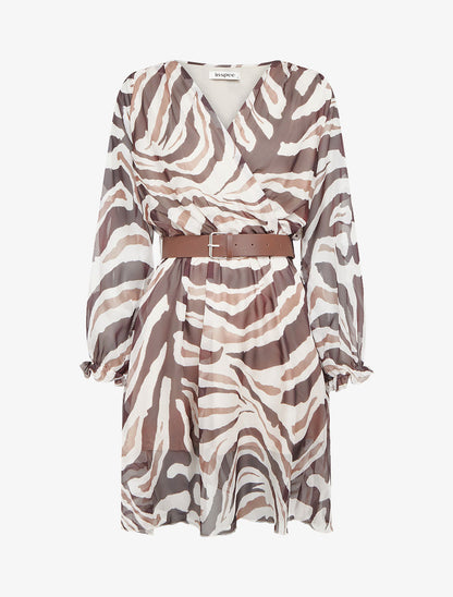 Robe col cache-coeur imprimé zèbré - Marron - 1