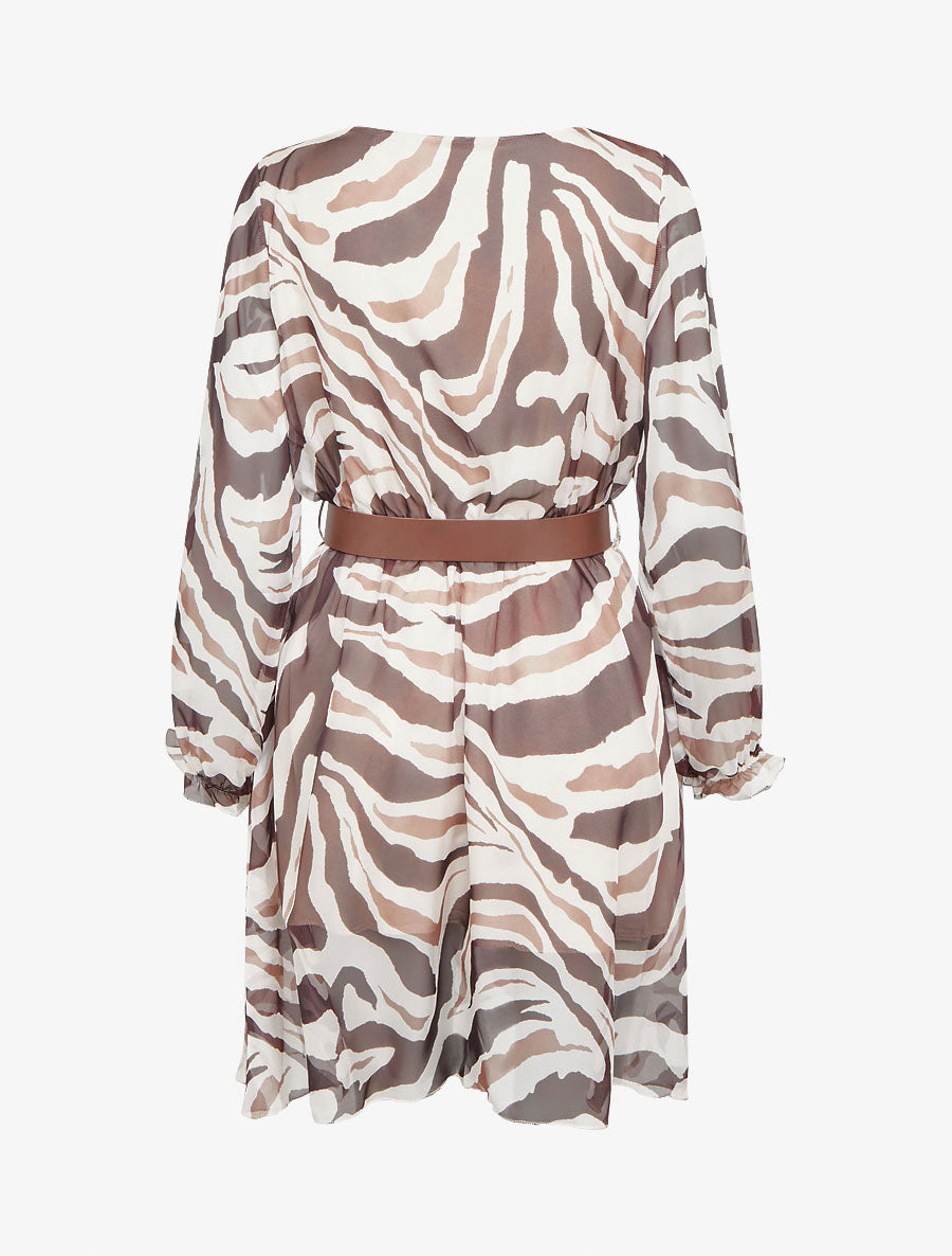 Robe col cache-coeur imprimé zèbré - Marron - 2
