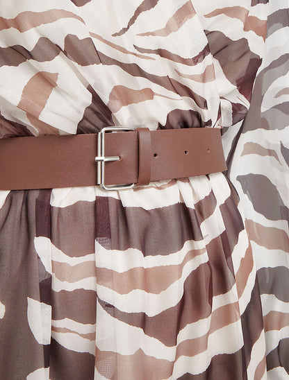 Robe col cache-coeur imprimé zèbré - Marron - 3