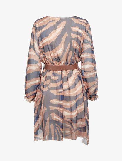 Robe col cache-coeur imprimé zèbré - Marine - 2