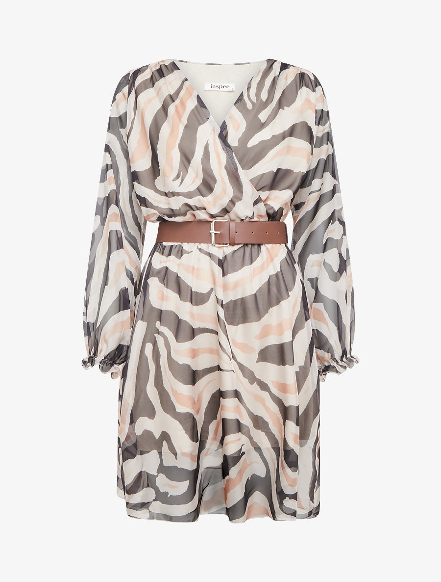 Robe col cache-coeur imprimé zèbré - Noir - 1