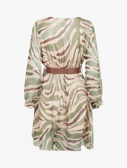 Robe col cache-coeur imprimé zèbré - Kaki - 2