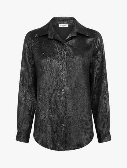 Chemise fluide effet froissé coupe droite - Noir - 1