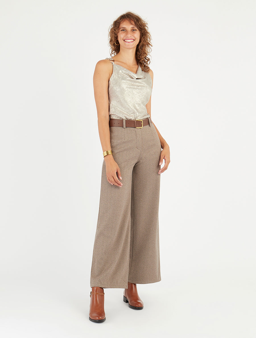 Top droit irisé à col bénitier - Beige - 8