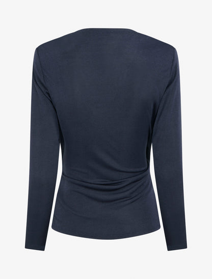 Top satiné à boucle et manches longues - Marine - 2