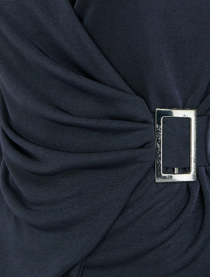 Top satiné à boucle et manches longues - Marine - 3