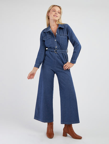 Tuta in denim con vita elasticizzata - Blu denim