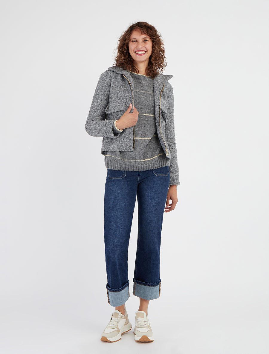 Cappotto corto con tasche a pattina - Grigio
