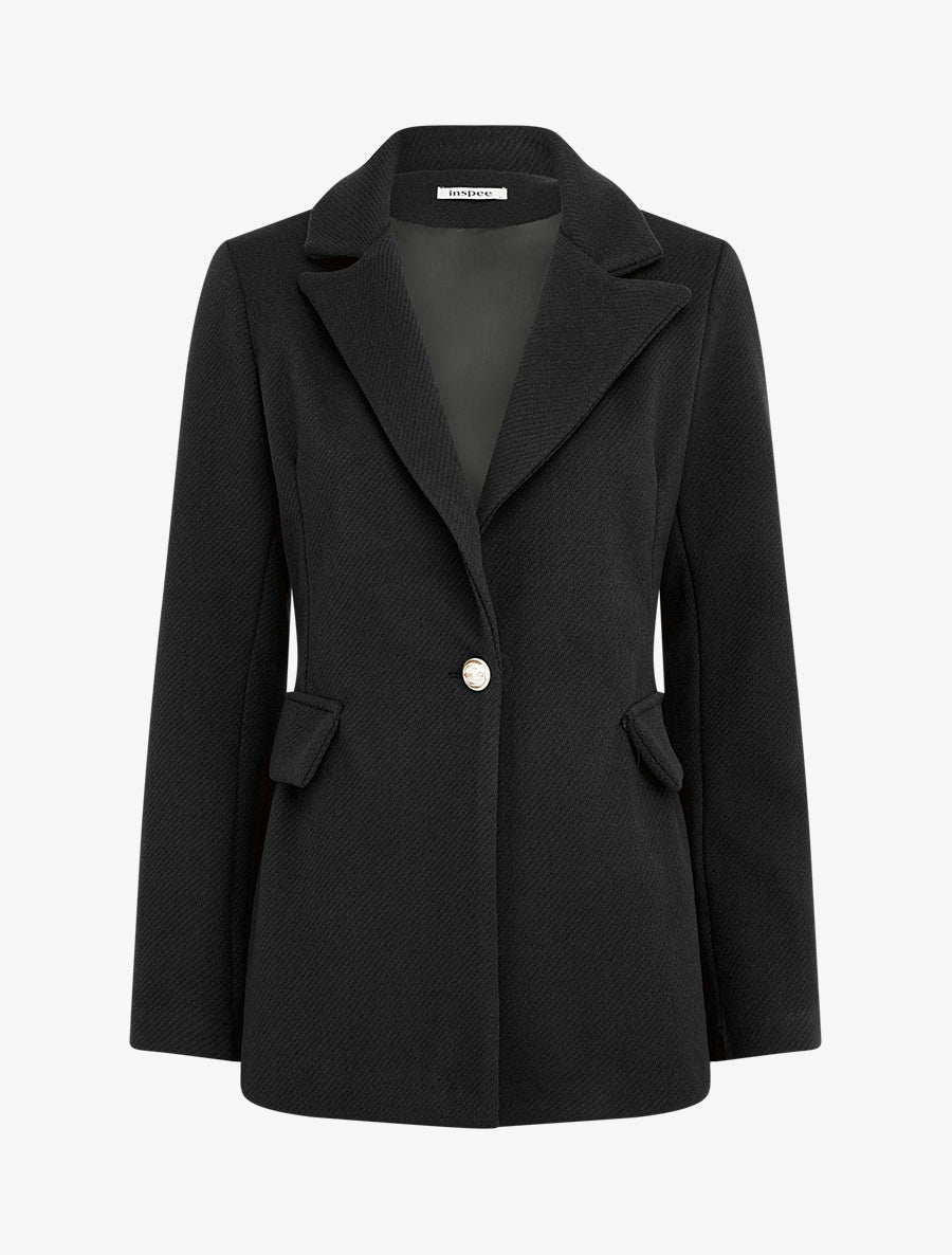 Manteau court à poches décoratives - Noir - 1