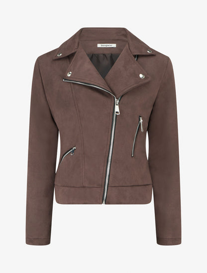 Veste en suédine style perfecto - Marron - 1