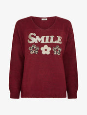 Maglione semplice in maglia con floccatura - Bordeaux