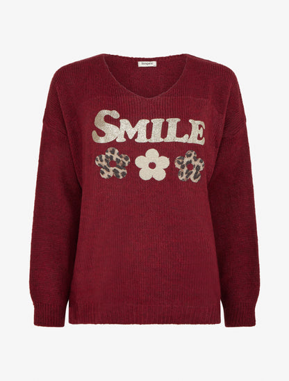 Maglione semplice in maglia con floccatura - Bordeaux