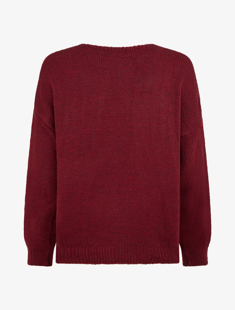 Maglione semplice in maglia con floccatura - Bordeaux
