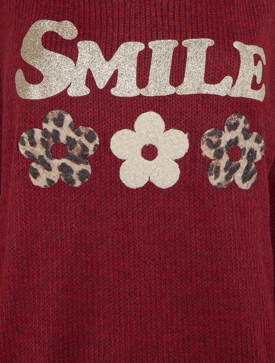 Maglione semplice in maglia con floccatura - Bordeaux