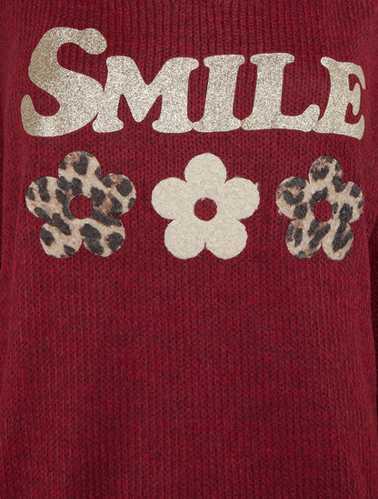 Maglione semplice in maglia con floccatura - Bordeaux