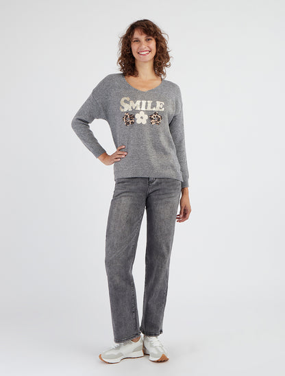 Maglione semplice in maglia con floccatura - Grigio