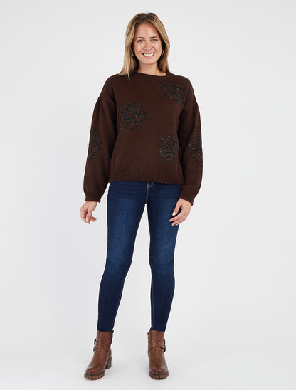 Maglione semplice con motivi floreali - Marrone