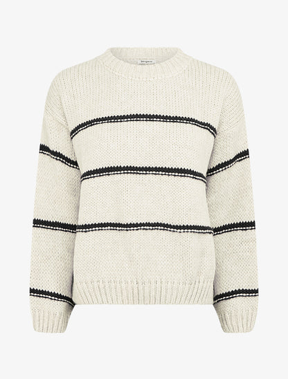 Pull en maille à motif rayures - Crème/noir - 1