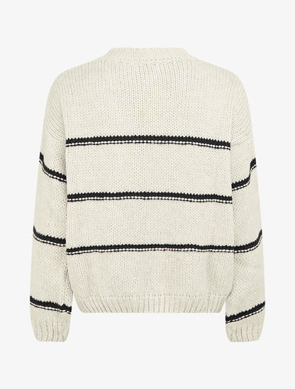 Pull en maille à motif rayures - Crème/noir - 2