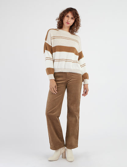 Maglione in maglia con bande a contrasto - Beige/cammello