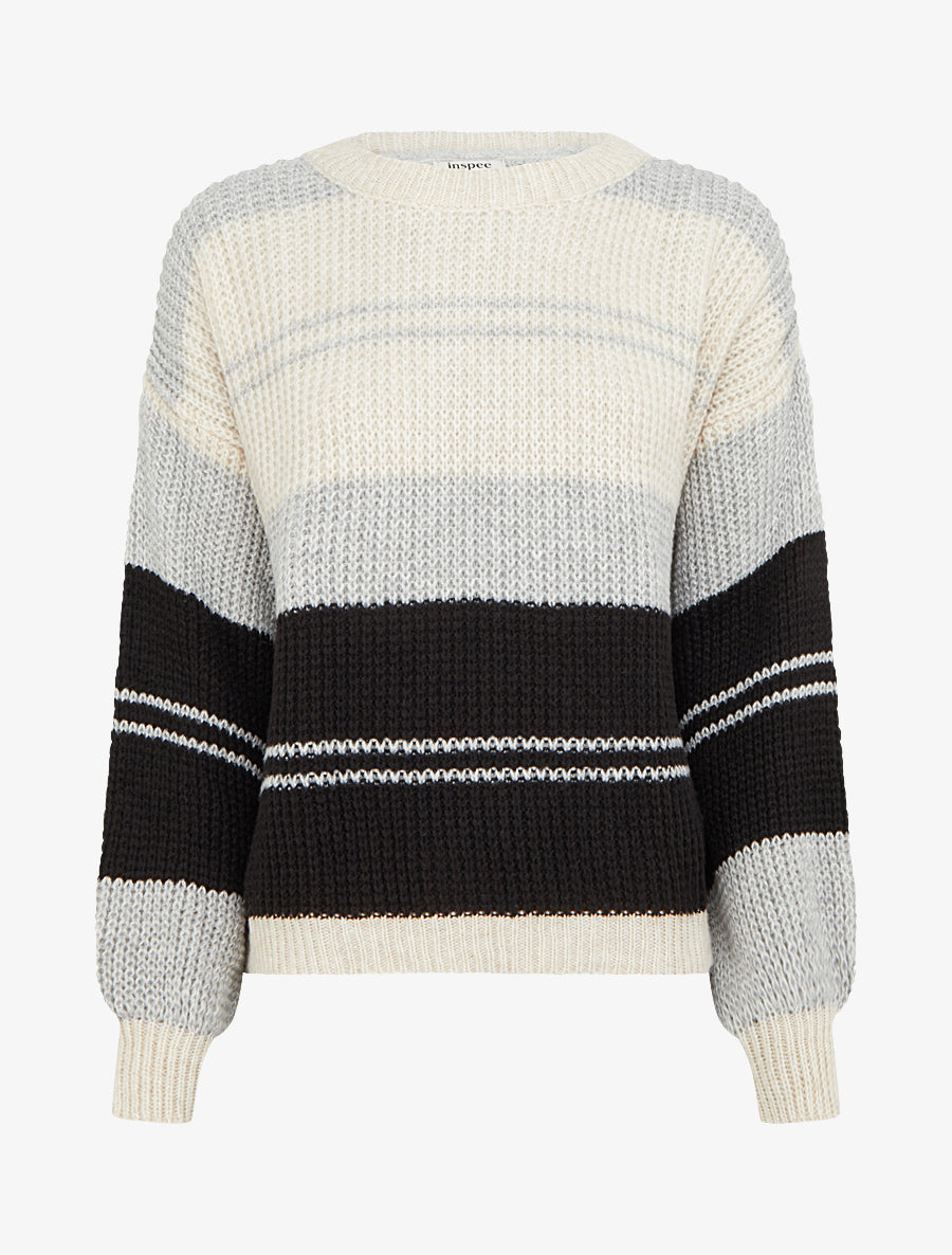 Pull en maille à bandes contrastantes - Gris/beige - 1