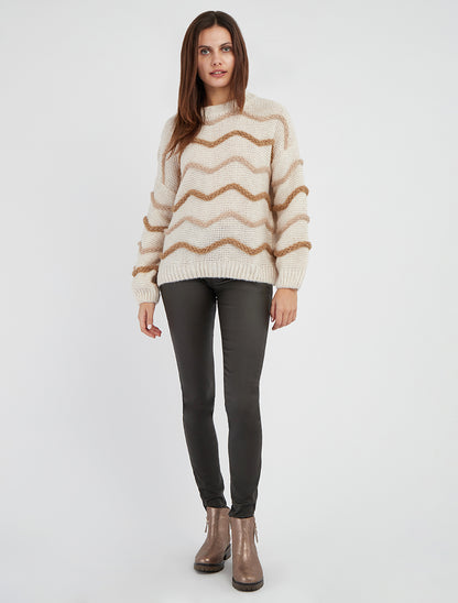 Maglione in maglia a motivo onde - Beige