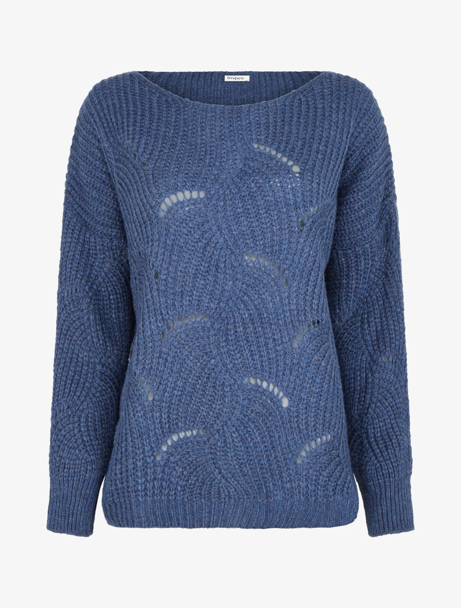 Pull uni à détail ajouré - Bleu - 1
