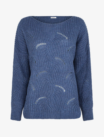 Pull uni à détail ajouré - Bleu - 1