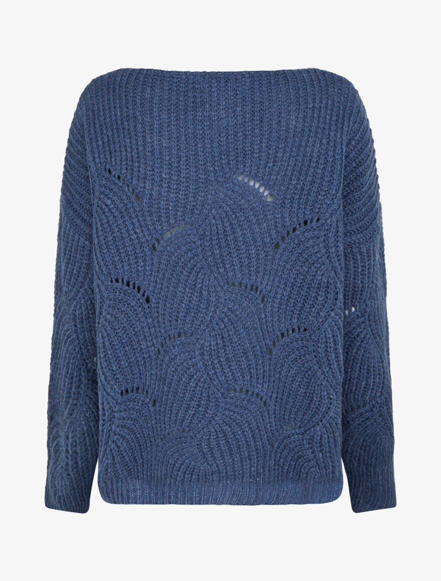Pull uni à détail ajouré - Bleu - 2
