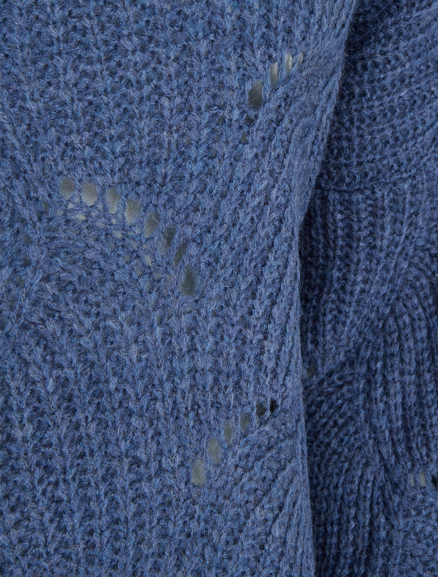 Pull uni à détail ajouré - Bleu - 3