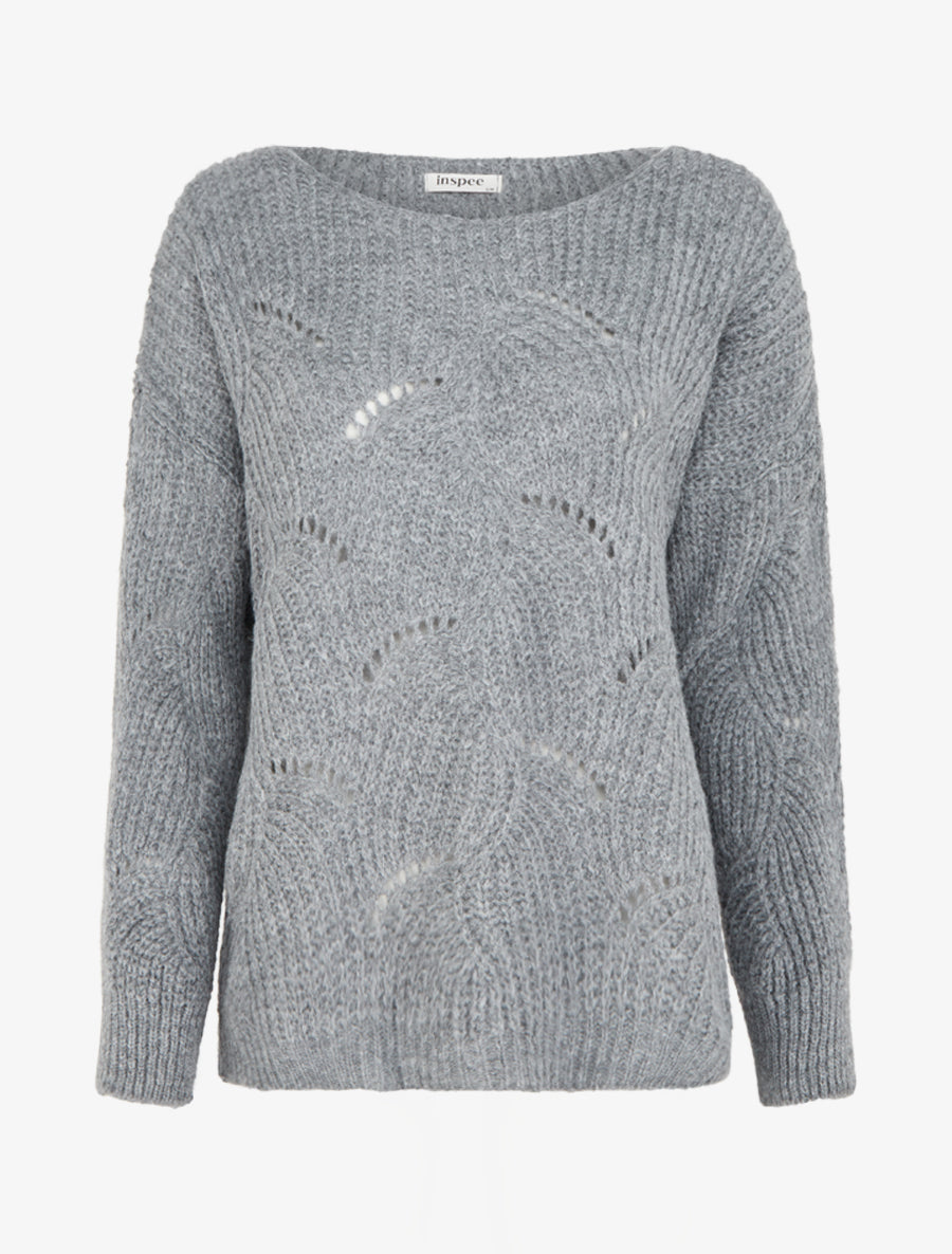 Pull uni à détail ajouré - Gris - 1