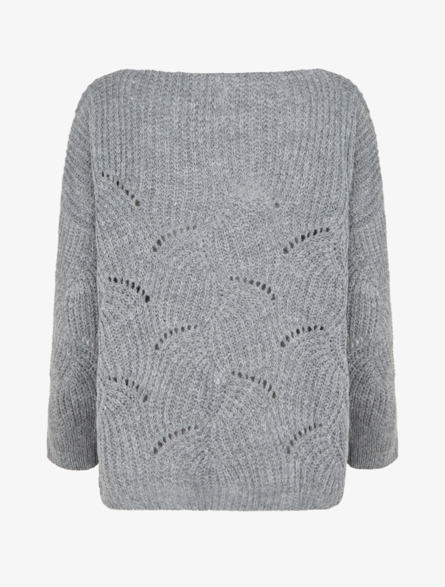 Pull uni à détail ajouré - Gris - 2