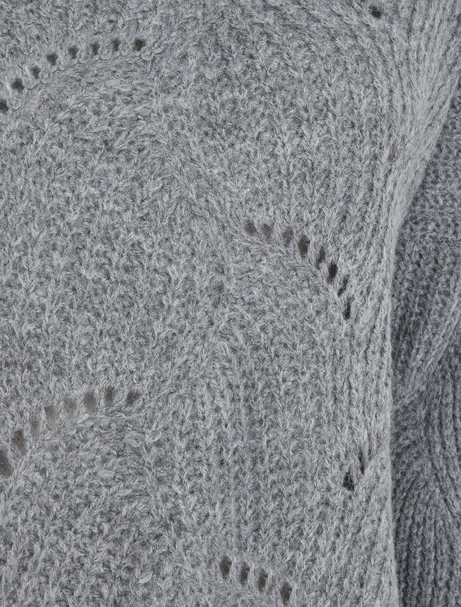 Pull uni à détail ajouré - Gris - 3