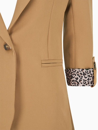Veste cintrée à rabat léopard - Beige foncé - 3