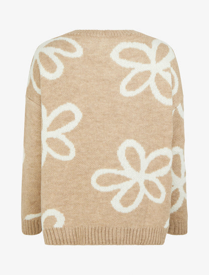 Pull droit à imprimé floral - Beige - 2